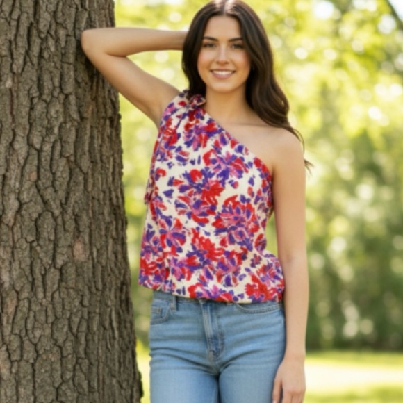 Bibi Kameron Ribbon One Shoulder Top Size Large - Picture 6 of 10